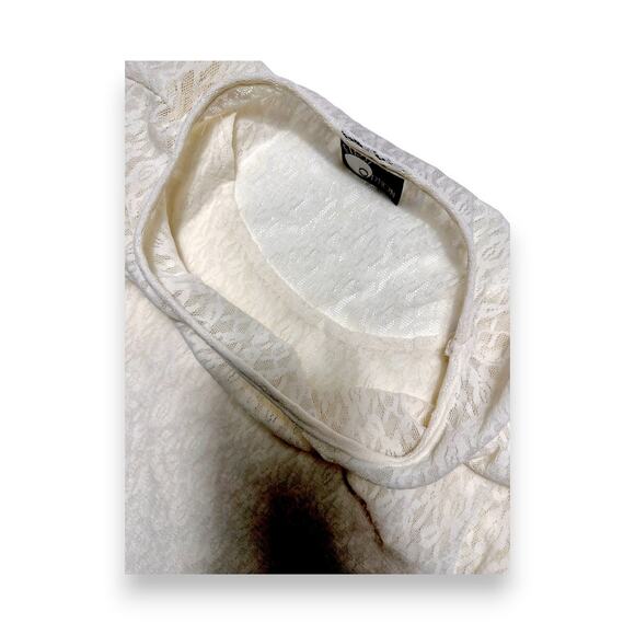 Vintage First Option Textured Double Line Cream Lace Long Sleeve Medium - Picture 8 of 12